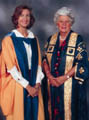 Dr Rachel Hinton with OU Chancellor Betty Boothroyd