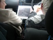 Student Emma uses the ERA equipment to study from the car